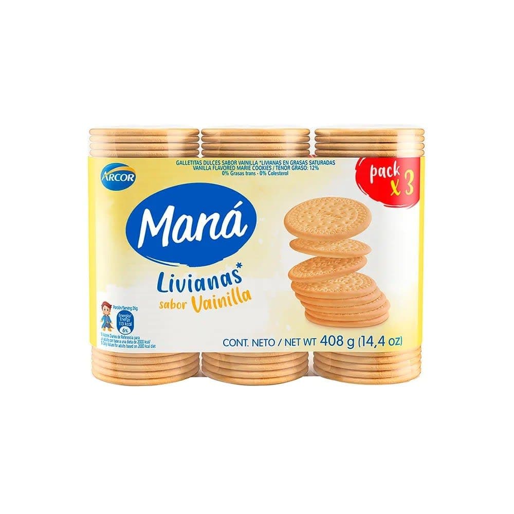 Galletita Maná Sabor Vainilla Pack X3 408G.